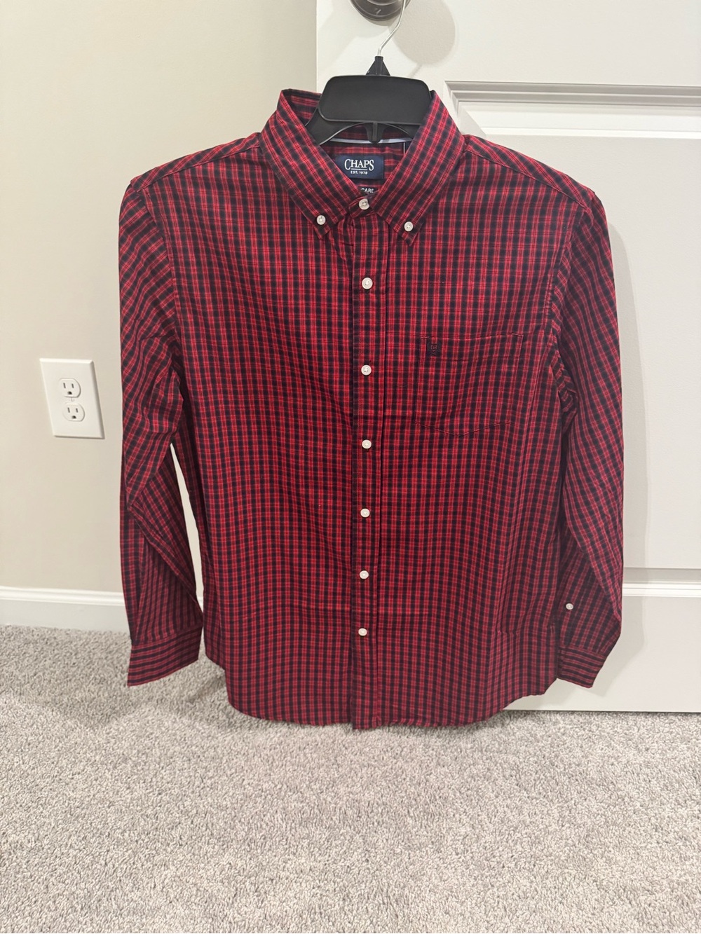 Chaps Men's Red and Blue Plaid Button-Down Shirt